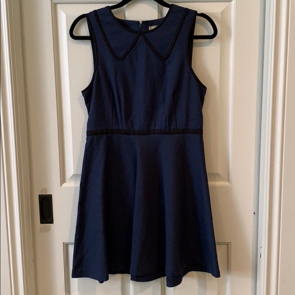 Navy Blue Dress with Black Polka Dots